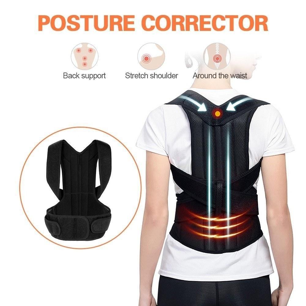 Lumbar Upper Lower Back Support Strap Belt Adjustable Posture Corrector Shoulder Relief Brace Image 12