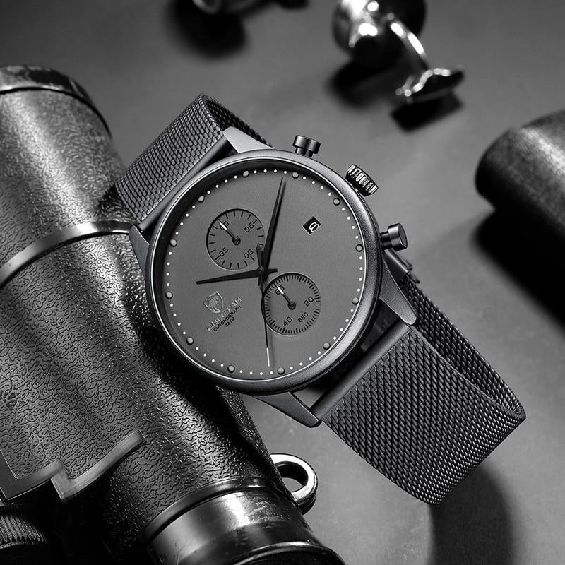 Men Chronograph Quartz Stainless Steel Waterproof Sports Clock Business Watch Image 2