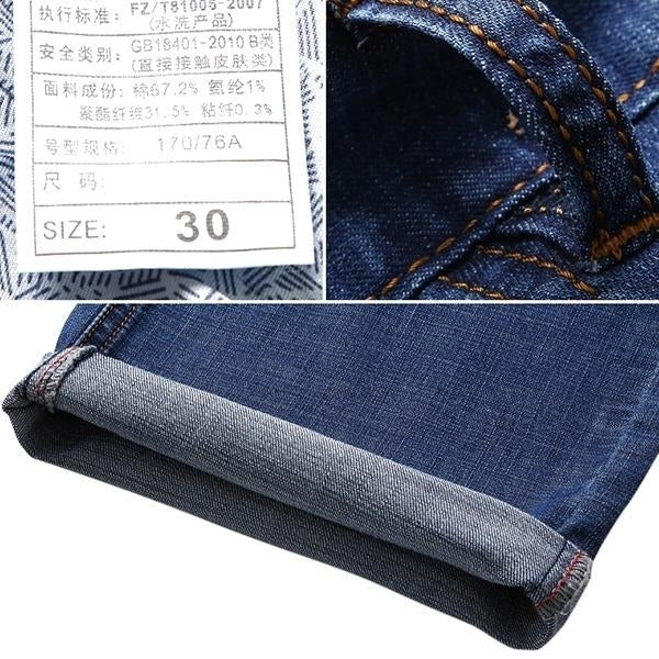 Mens Summer High Rise Loose Business Cotton Blue Jeans Image 11