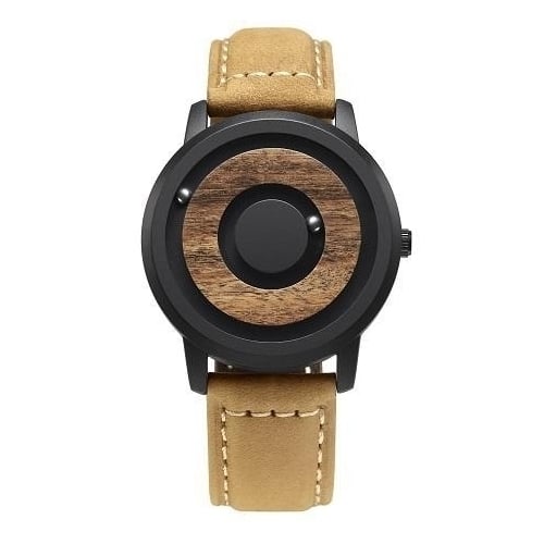 Minimalist Novelty Wood Dial Magnetic Scaleless Belt Natural Forest Fashion Mens Couple Watch Image 1