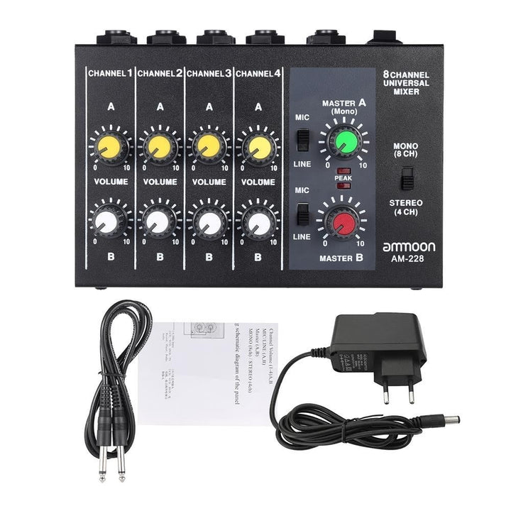 Ultra-compact Low Noise 8 Channels Metal Mono Stereo Audio Sound Mixer with Power Adapter Cable Image 4