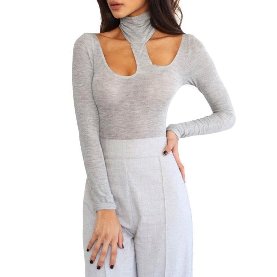 Women Jumpsuit Halterneck Long Sleeve Cutout Solid Night Club Party Image 1