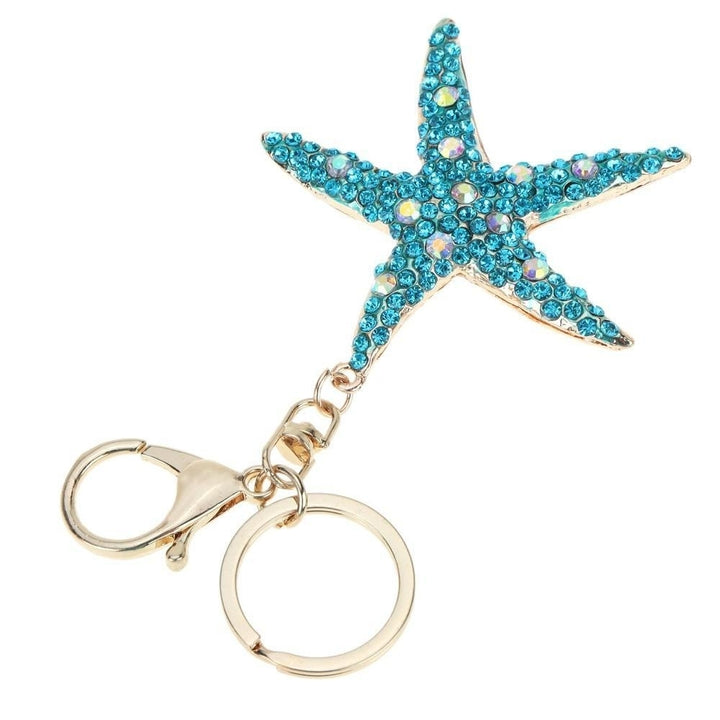 Jewelry Hollow Shinning Rhinestone Aureate Star Pendant Key Ring Chain Image 3