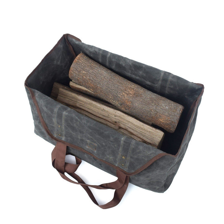 Large Firewood Bag Wax Canvas Log Carrier Tote with Pocket Image 3