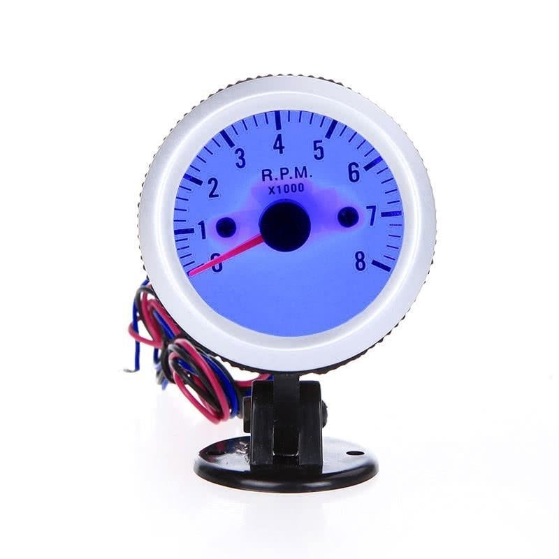 Tachometer Tach Gauge with Holder Cup for Auto Car 2" 52mm 0~8000RPM Blue LED Light Image 1