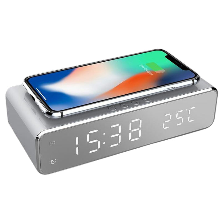 USB Digital LED Alarm Clock With Wireless Phone Charger Image 1