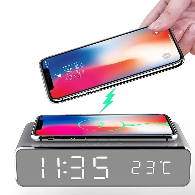 USB Digital LED Alarm Clock With Wireless Phone Charger Image 2