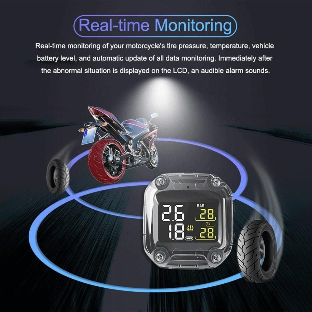 Wireless Digital Motorcycle Tire Pressure Gauge Monitoring System Waterproof TPMS with 2 External Sensors Image 8