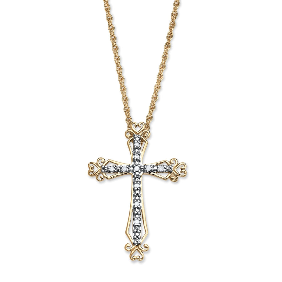 Diamond Accented Cross Pendant Necklace in 18k Gold over Sterling Silver Image 1