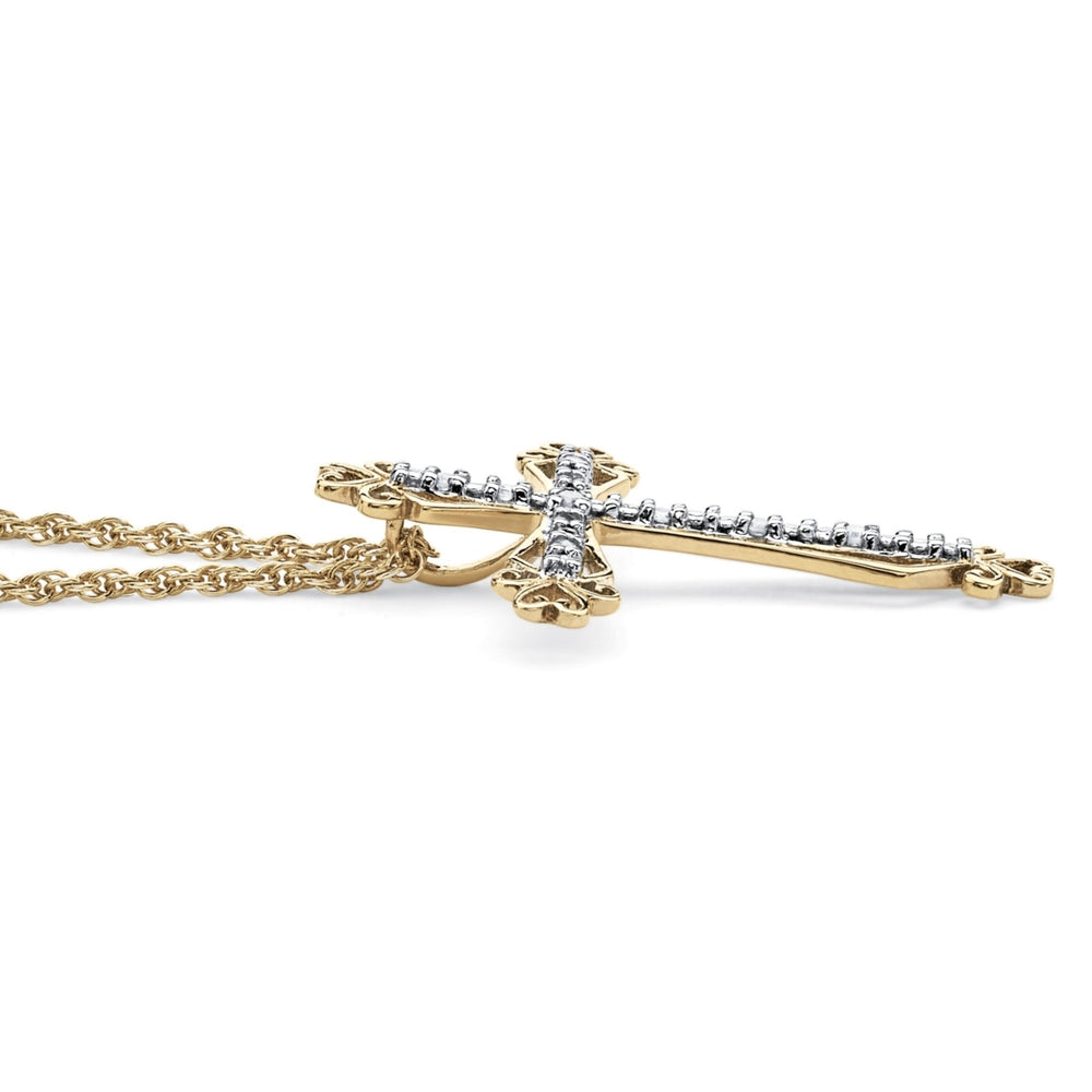 Diamond Accented Cross Pendant Necklace in 18k Gold over Sterling Silver Image 2