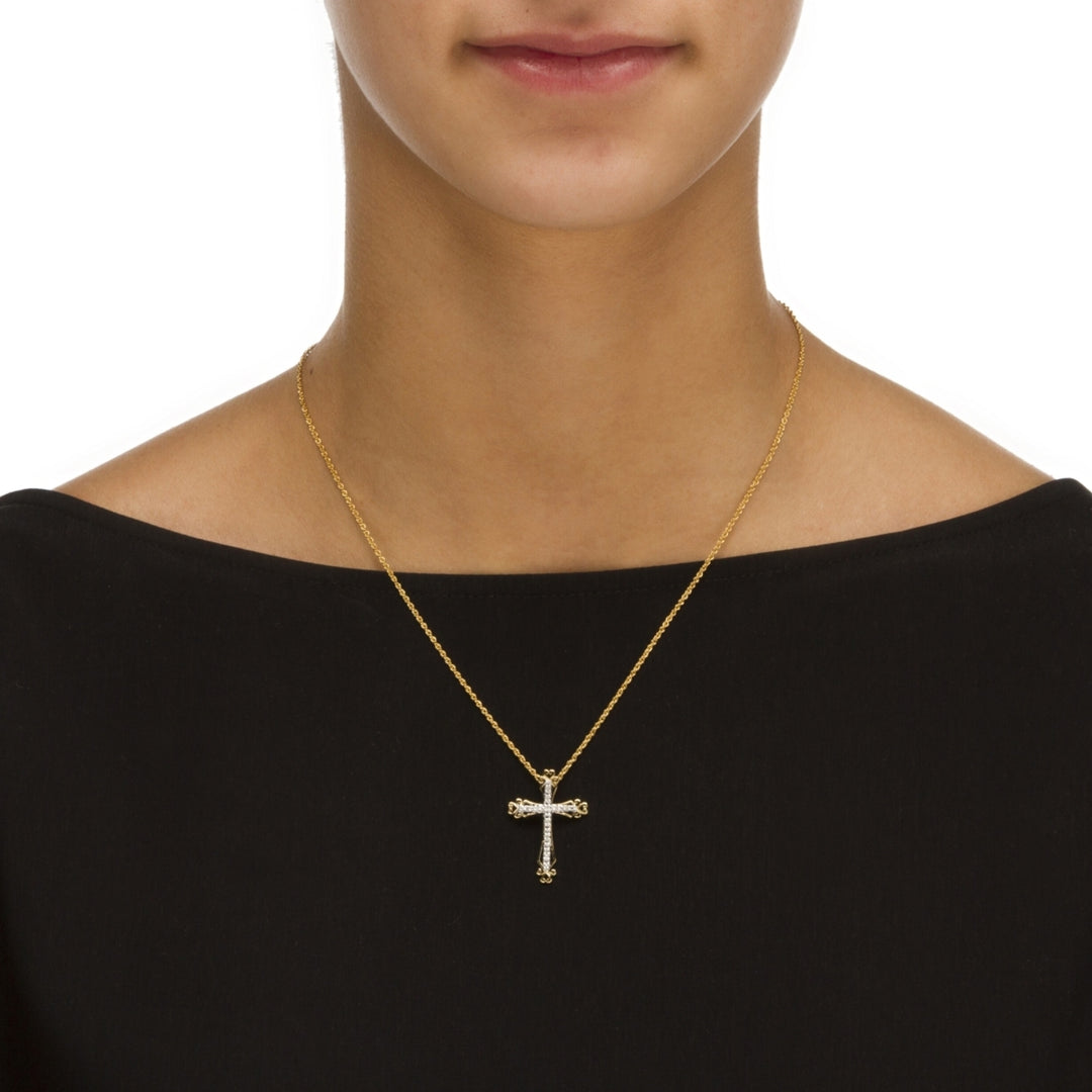 Diamond Accented Cross Pendant Necklace in 18k Gold over Sterling Silver Image 3