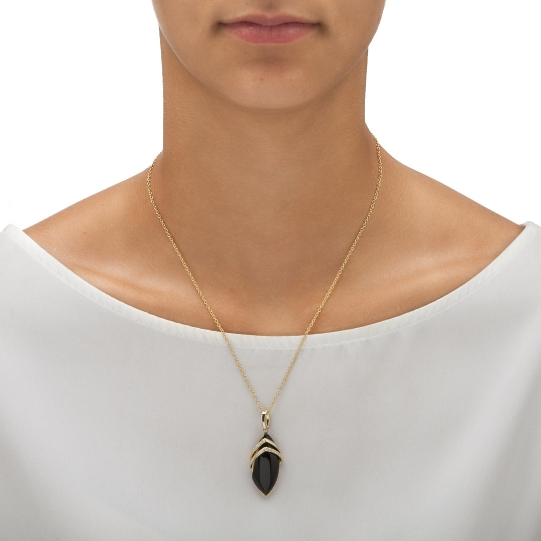 .15 TCW Marquise-Shaped Genuine Onyx and CZ Pendant Necklace 18k Gold-Plated 18" Image 3