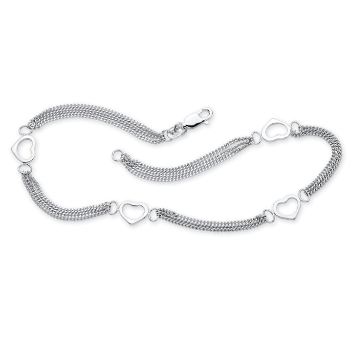 Open Heart Cutout Triple-Strand Ankle Bracelet in Sterling Silver Image 1