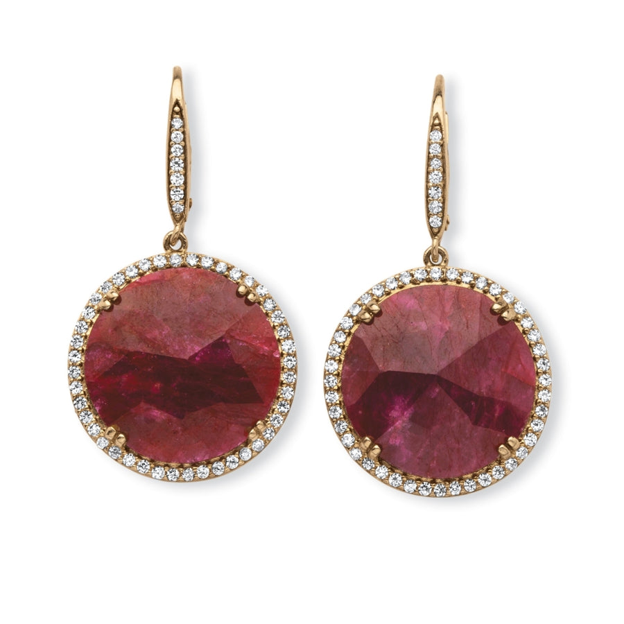 28.81 TCW Genuine Hand-Cut Round Ruby and Pave CZ Halo Earrings in 14k Gold over Sterling Silver Image 1