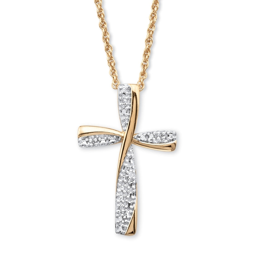 Diamond Accent Two-Tone Cross Pendant Necklace in 18k Gold over Sterling Silver  18" Image 1