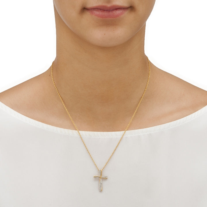 Diamond Accent Two-Tone Cross Pendant Necklace in 18k Gold over Sterling Silver  18" Image 3