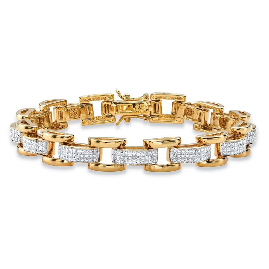 Mens Diamond Accent Pave-Style Two-Tone Fancy-Link Bracelet 18k Yellow Gold-Plated 8.5" Image 1