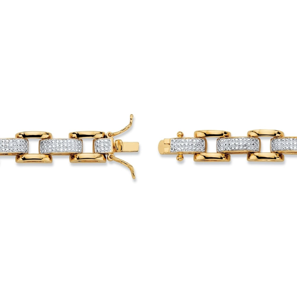 Mens Diamond Accent Pave-Style Two-Tone Fancy-Link Bracelet 18k Yellow Gold-Plated 8.5" Image 2