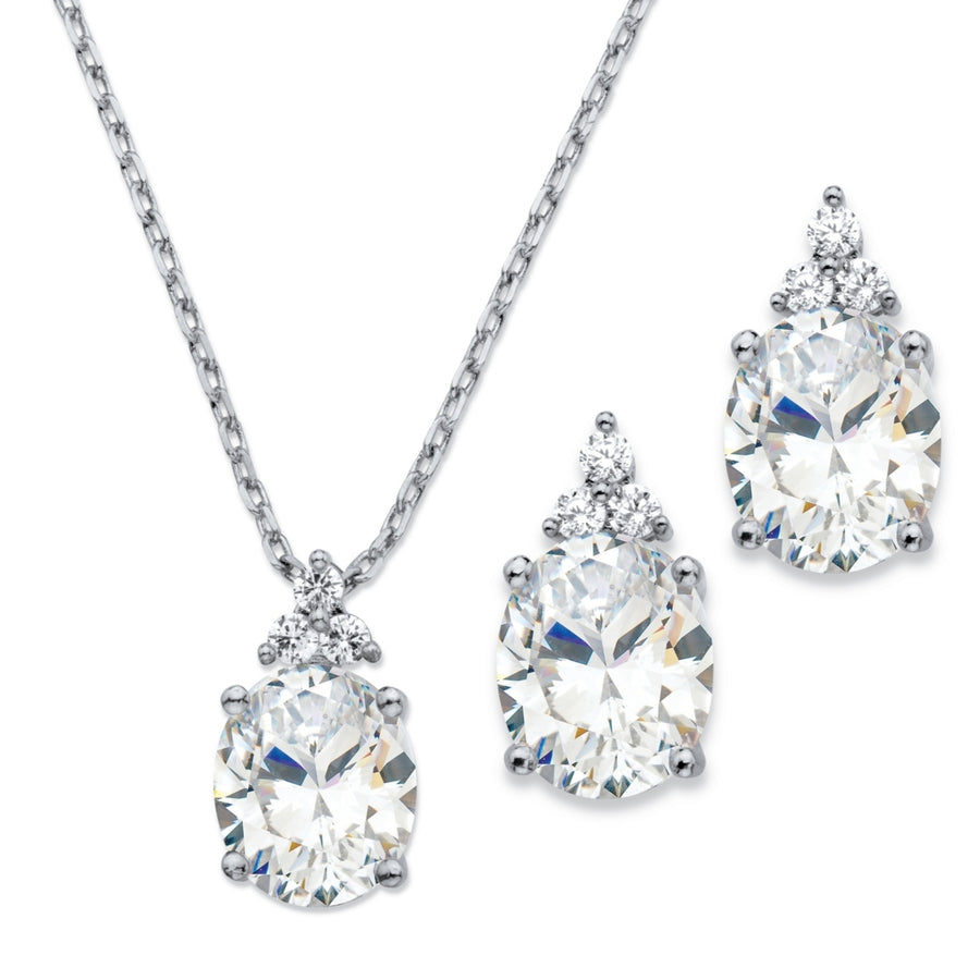 Pear-Cut Cubic Zirconia 2-Piece Earrings and Pendant Necklace Set 13.22 TCW Platinum-Plated 18"-20" Image 1