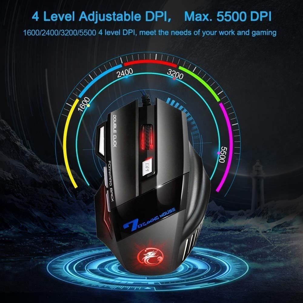 Ergonomic 5500 DPI Wired Gaming Mouse with 7 Button LED Backlight Image 6