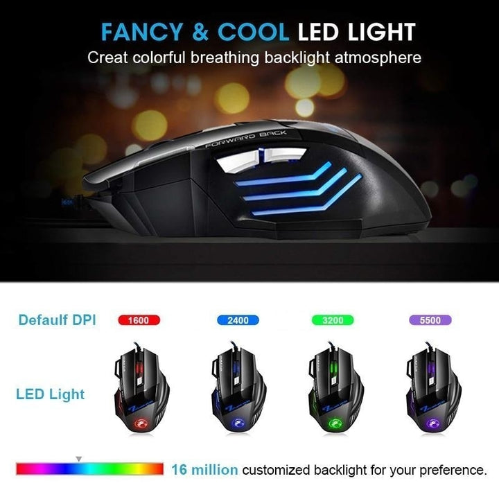 Ergonomic 5500 DPI Wired Gaming Mouse with 7 Button LED Backlight Image 8
