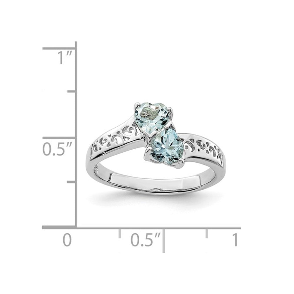 2/5 Carat (ctw) Aquamarine Double Heart Ring in Sterling Silver Image 2