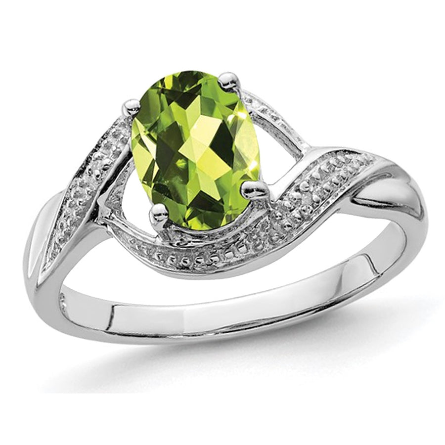 1.25 Carat (ctw) Oval Peridot Ring in Sterling Silver Image 1
