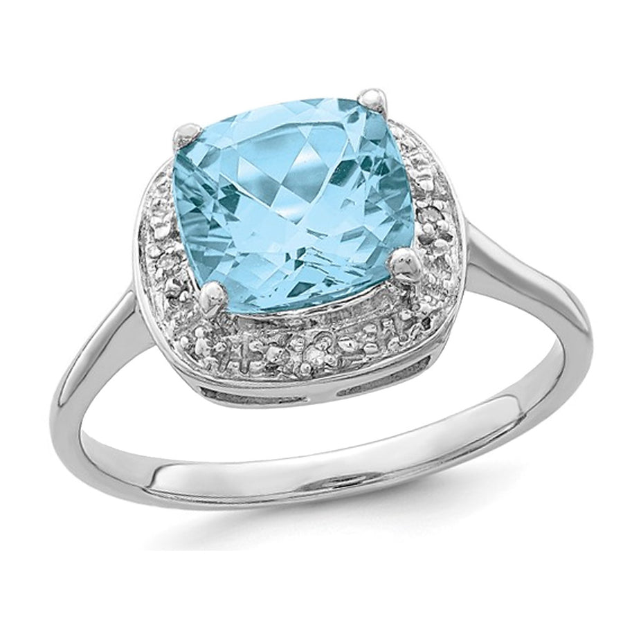 2.35 Carat (ctw) Swiss Blue Topaz Cushion Cut Ring in Sterling Silver Image 1