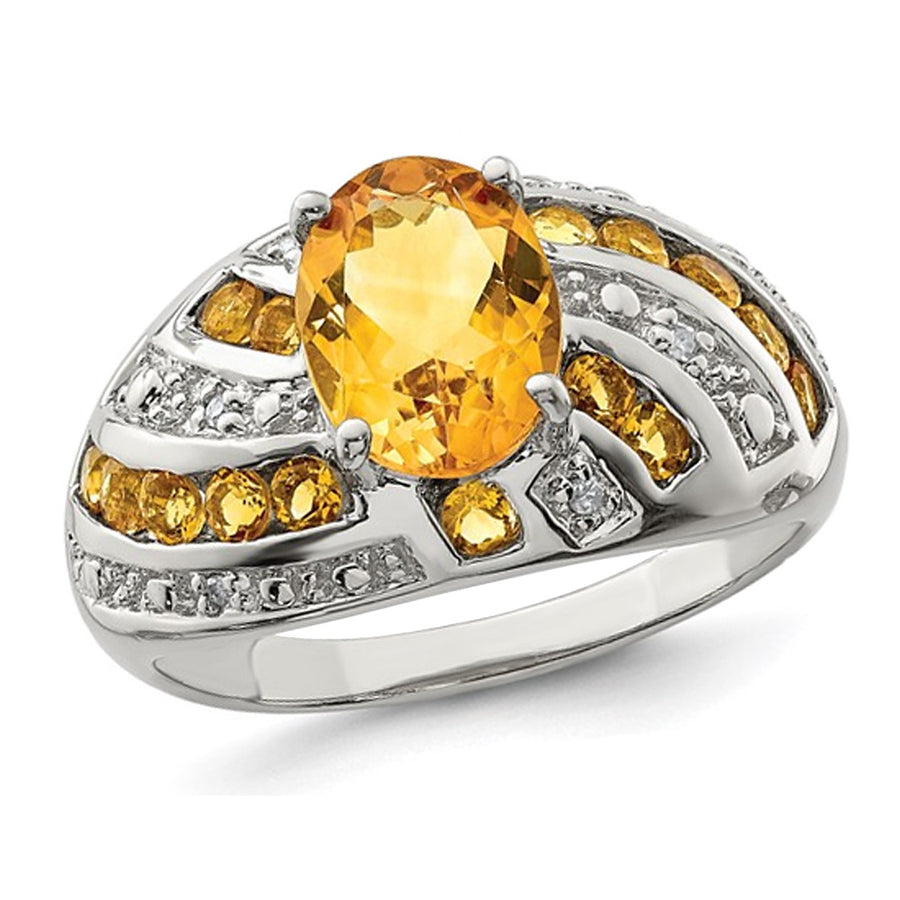 2.20 Carat (ctw) Natural Citrine Ring with Accent Diamonds in Sterling Silver Image 1