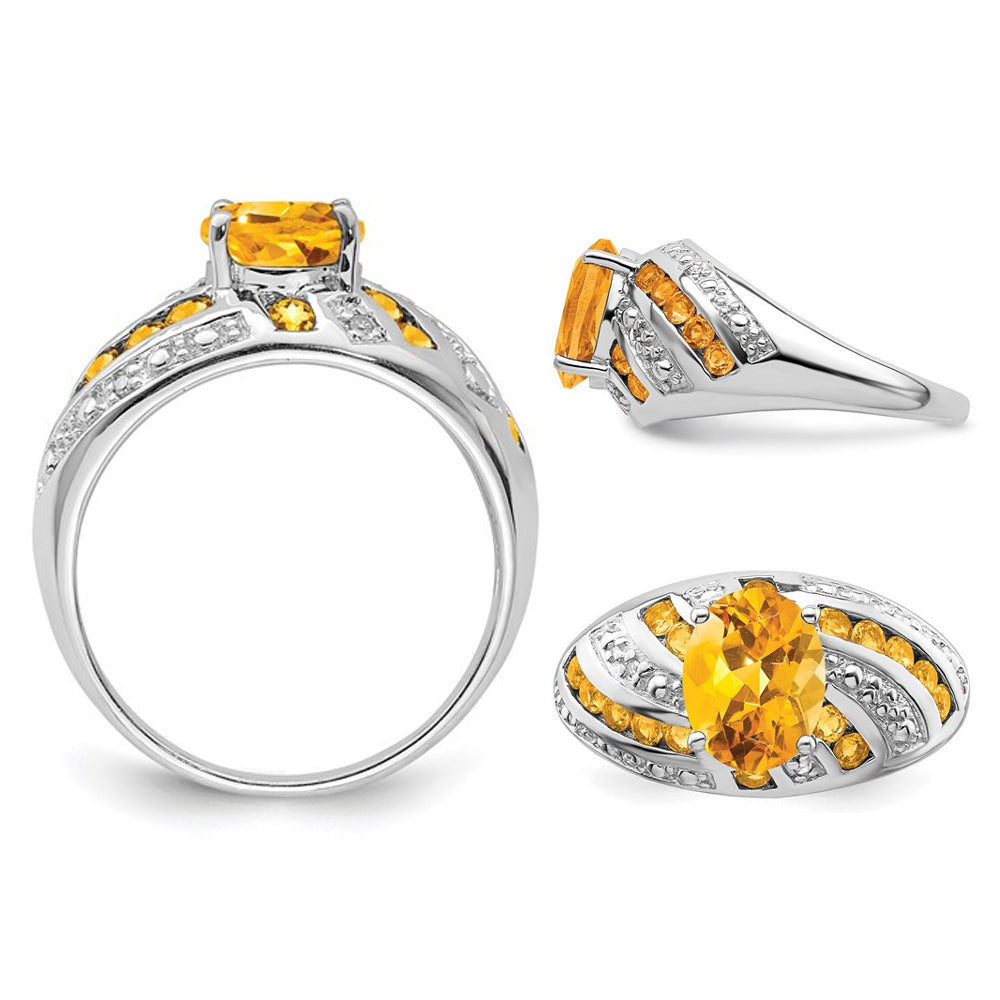2.20 Carat (ctw) Natural Citrine Ring with Accent Diamonds in Sterling Silver Image 3