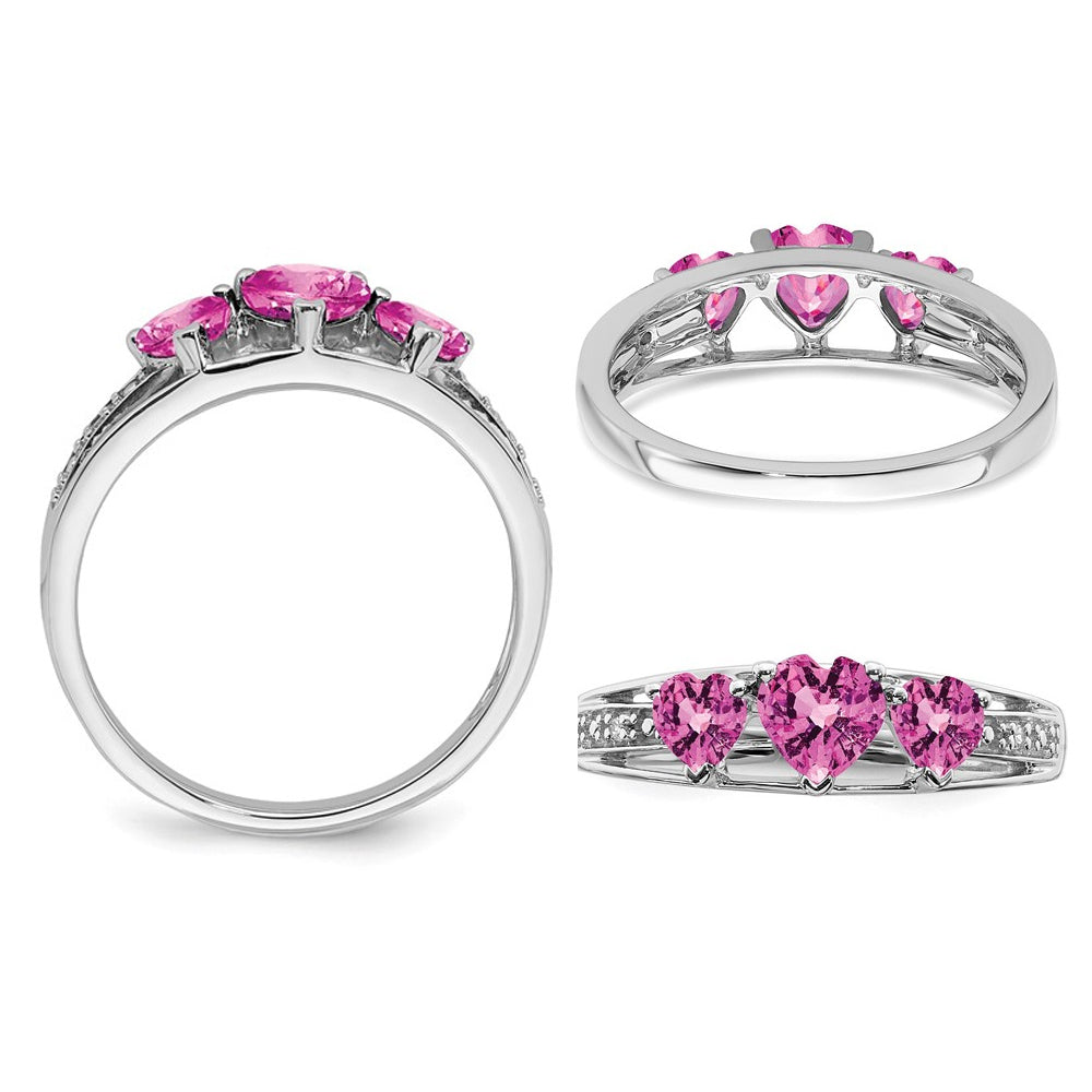 3/4 Carat (ctw) Lab-Created Pink Sapphire Three Stone Ring in 14K White Gold Image 3