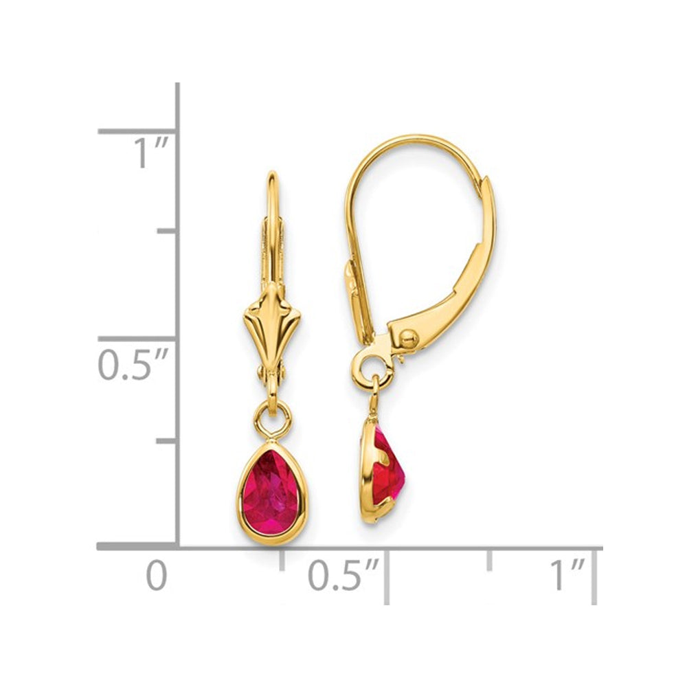 1.00 Carat (ctw) Ruby Dangle Leverback Earrings in 14K Yellow Gold Image 2