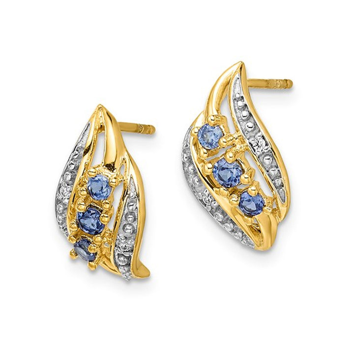1/4 Carat (ctw) Blue Sapphire Button Earrings in 14K Yellow Gold Image 4