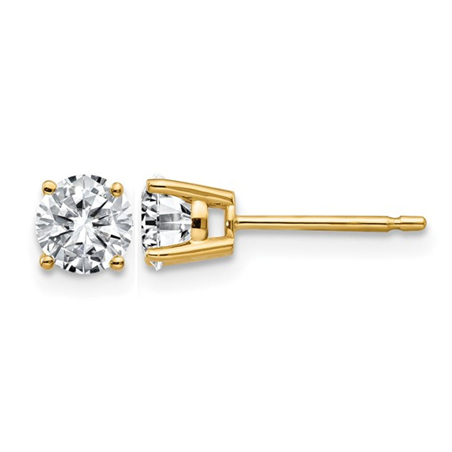 0.58 Carat (ctw) Synthetic Moissanite Solitaire Earrings 4.5mm (3/4 Carat Diamond look) in 14K Yellow Gold Image 1