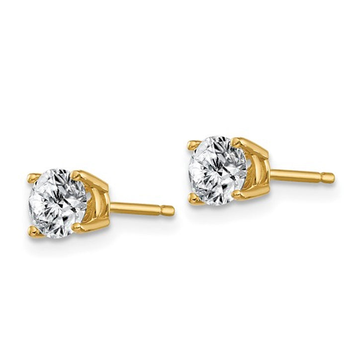 0.58 Carat (ctw) Synthetic Moissanite Solitaire Earrings 4.5mm (3/4 Carat Diamond look) in 14K Yellow Gold Image 3