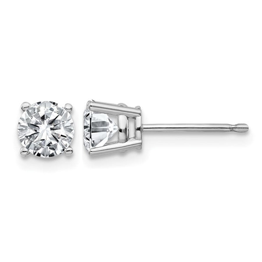 0.88 Carat (ctw) Synthetic Moissanite Solitaire Earrings 5.0mm in 14K White Gold (1 Carat Diamond Look) Image 1