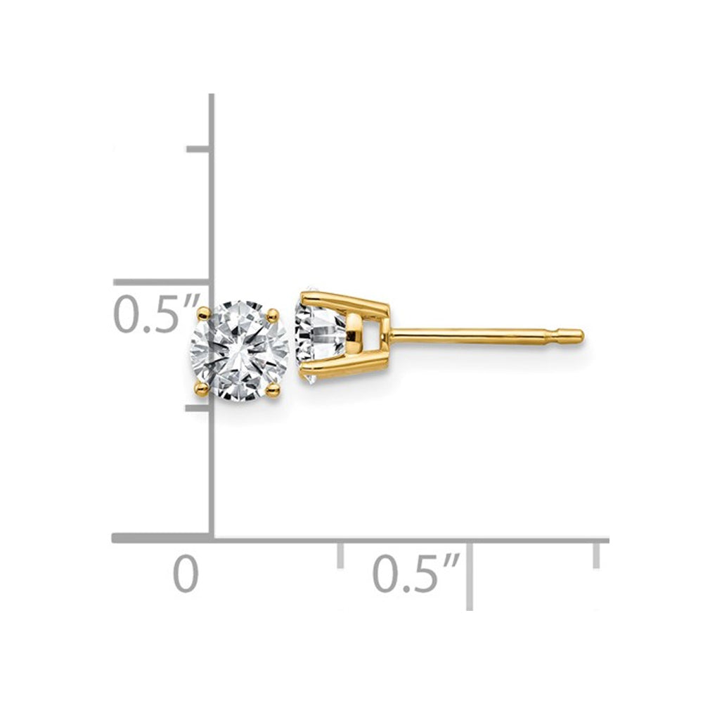 0.58 Carat (ctw) Synthetic Moissanite Solitaire Earrings 4.5mm (3/4 Carat Diamond look) in 14K Yellow Gold Image 4