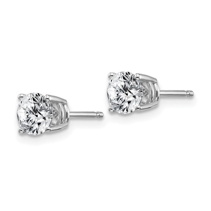 0.88 Carat (ctw) Synthetic Moissanite Solitaire Earrings 5.0mm in 14K White Gold (1 Carat Diamond Look) Image 4