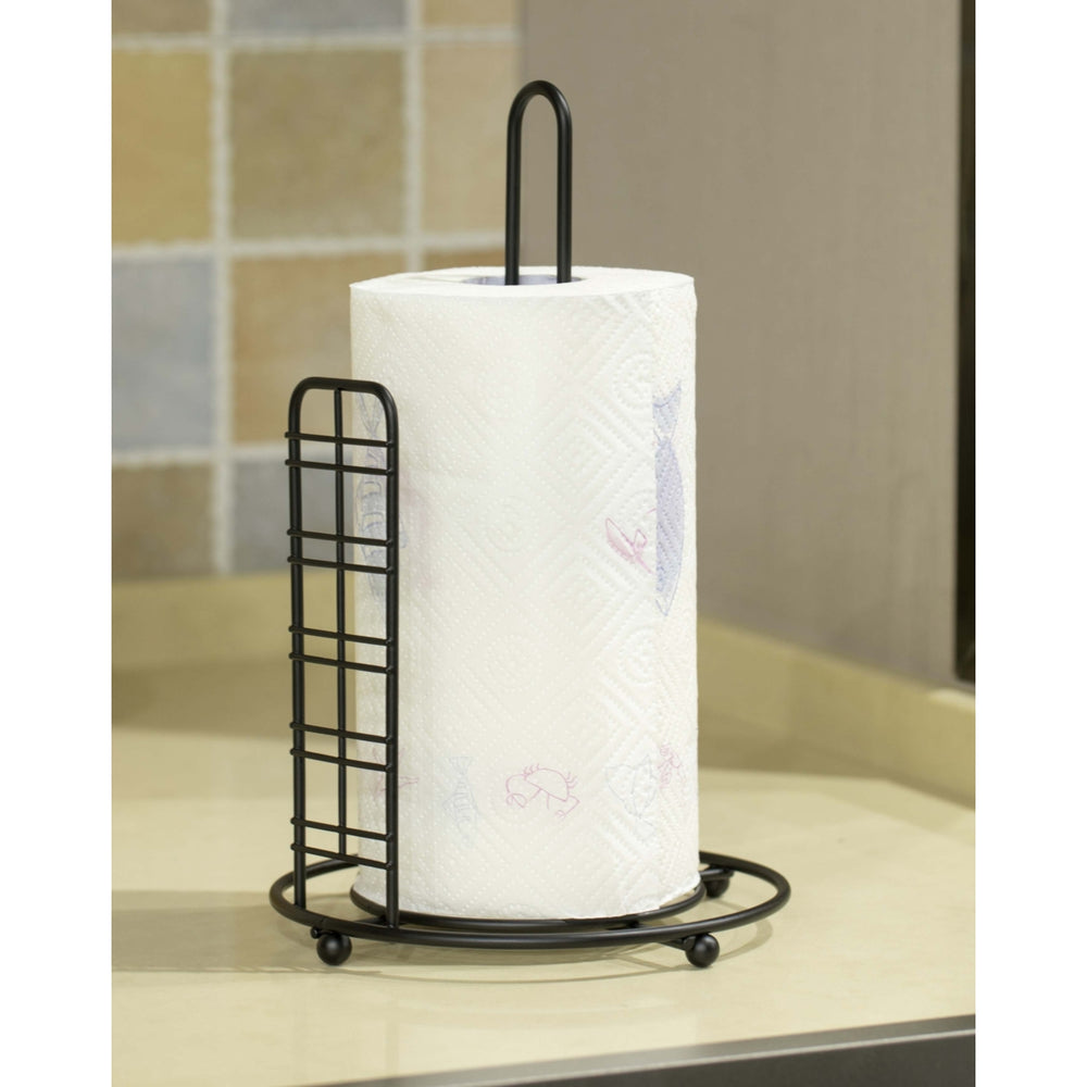 Freestanding Round Single Roll Sturdy Black Iron Towel Paper Holder Stand Roll DispenserCountertop Portable Stand for Image 2