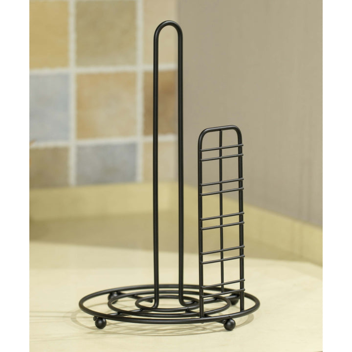 Freestanding Round Single Roll Sturdy Black Iron Towel Paper Holder Stand Roll DispenserCountertop Portable Stand for Image 3