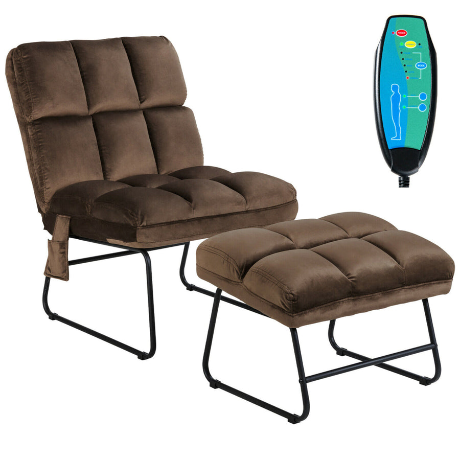 Massage Chair Velvet Accent Sofa Chair w/ Ottoman and Remote Control Brown Image 1