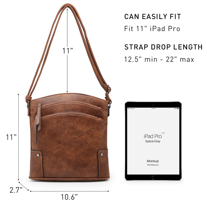 Women Large Crossbody Bags Triple Zip Pocket Handbags Cross Body Purses Image 7