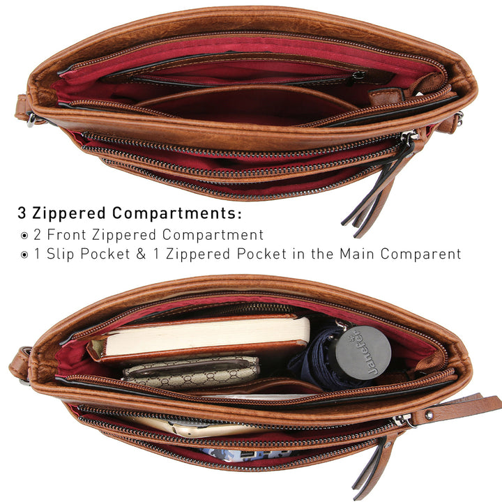 Women Large Crossbody Bags Triple Zip Pocket Handbags Cross Body Purses Image 8