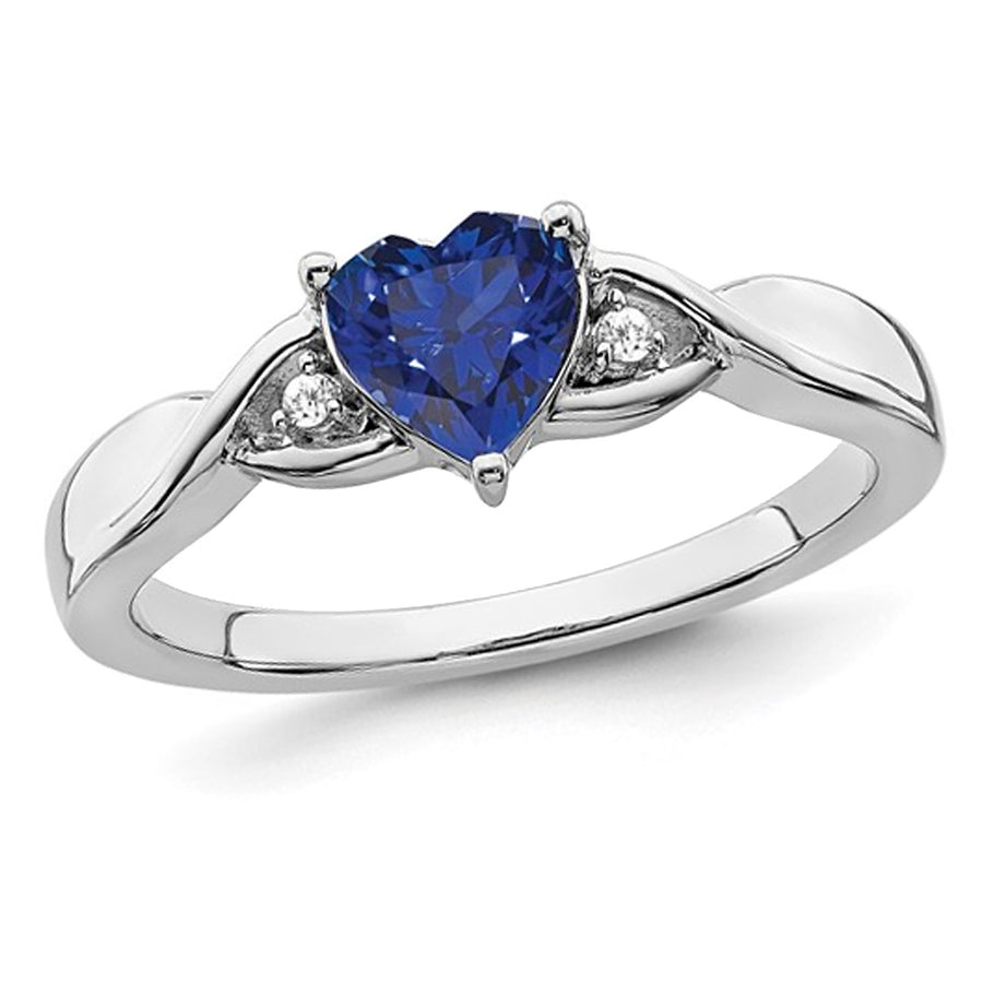 3/4 Carat (ctw) Lab-Created Blue Sapphire Heart Ring in Sterling Silver Image 1