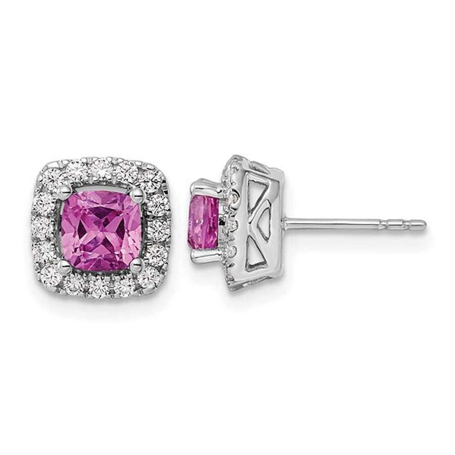 1.30 Carat (ctw) Lab-Created Pink Sapphire Earrings in 14K White Gold with Lab-Grown Diamonds Image 1