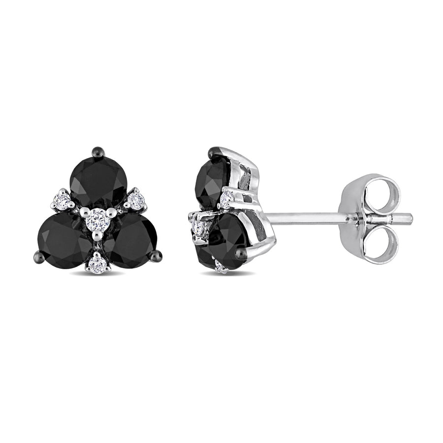 1 1/2 Carat (ctw I2-I3) Black and White Diamond Solitaire Stud Earrings in 10K White Gold Image 1