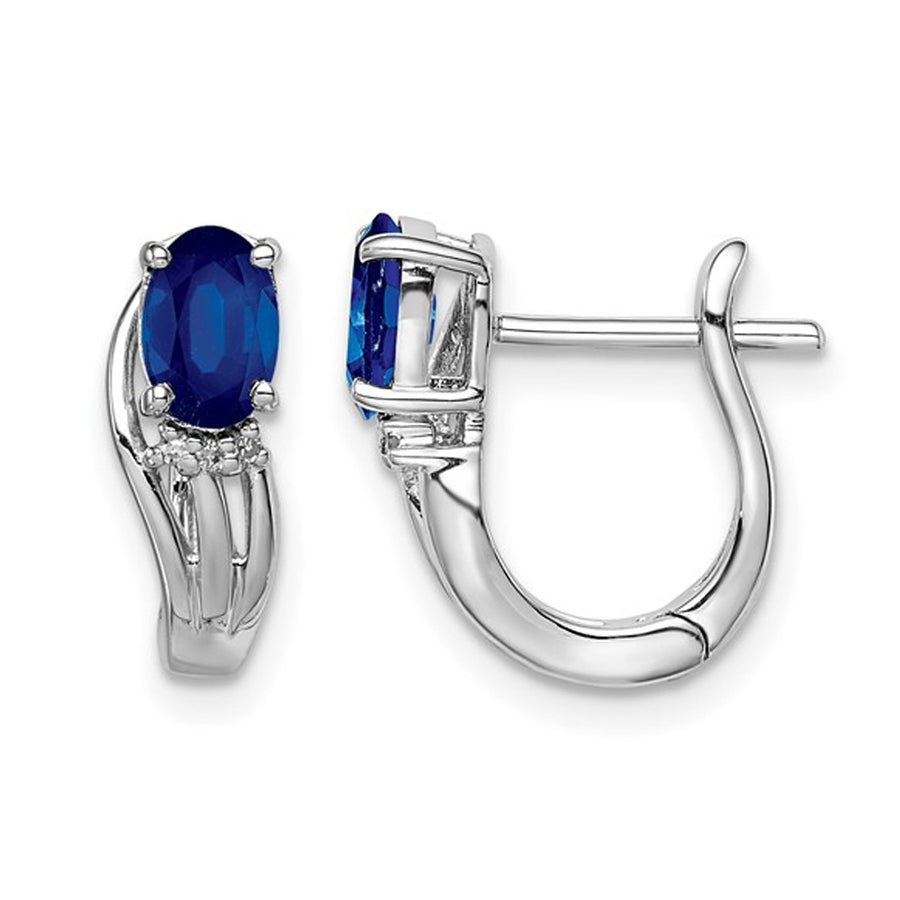 0.95 Carat (ctw) Natural Blue Sapphire Hoop Earrings in Sterling Silver Image 1