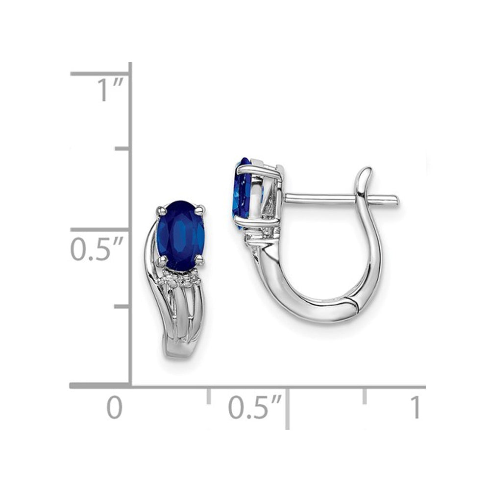 0.95 Carat (ctw) Natural Blue Sapphire Hoop Earrings in Sterling Silver Image 2