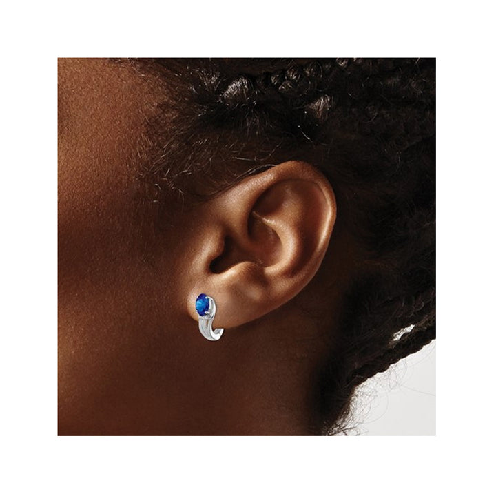 0.95 Carat (ctw) Natural Blue Sapphire Hoop Earrings in Sterling Silver Image 3