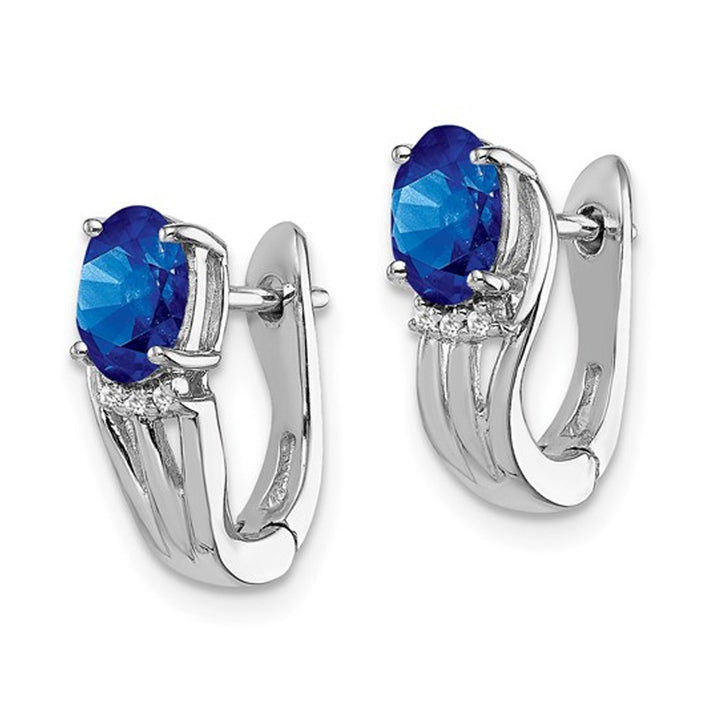 0.95 Carat (ctw) Natural Blue Sapphire Hoop Earrings in Sterling Silver Image 4